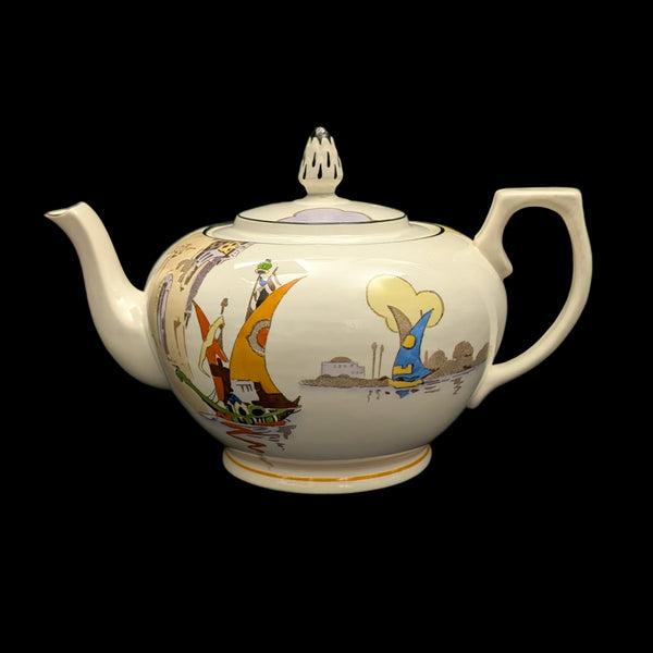 Tams Ware Earthenware Teapot (Venetia Art Deco Sailboat Pattern 1649), Circa 1930s ⛵️🇬🇧🎨