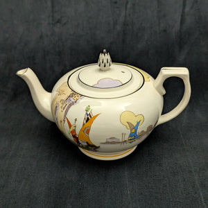 Tams Ware Earthenware Teapot (Venetia Art Deco Sailboat Pattern 1649), Circa 1930s ⛵️🇬🇧🎨