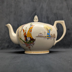 Tams Ware Earthenware Teapot (Venetia Art Deco Sailboat Pattern 1649), Circa 1930s ⛵️🇬🇧🎨