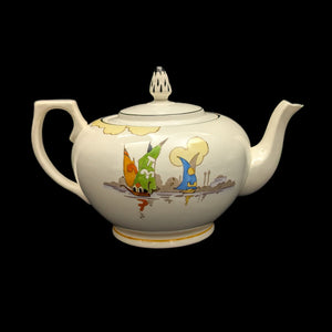 Tams Ware Earthenware Teapot (Venetia Art Deco Sailboat Pattern 1649), Circa 1930s ⛵️🇬🇧🎨