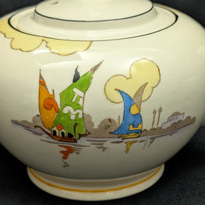 Tams Ware Earthenware Teapot (Venetia Art Deco Sailboat Pattern 1649), Circa 1930s ⛵️🇬🇧🎨