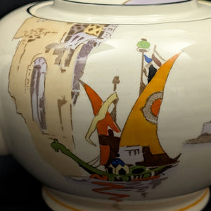 Tams Ware Earthenware Teapot (Venetia Art Deco Sailboat Pattern 1649), Circa 1930s ⛵️🇬🇧🎨