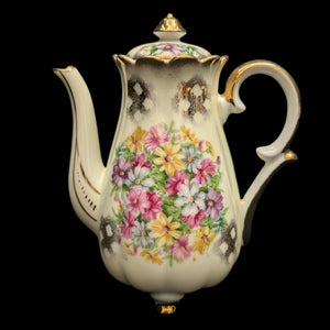 Lefton China Demitasse Pot (Footed Rococo Revival Pink Roses #1077), Circa 1960s 👑🌹🇯🇵