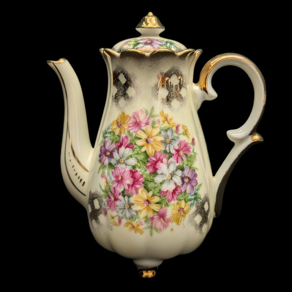 Lefton China Demitasse Pot (Footed Rococo Revival Pink Roses #1077), Circa 1960s 👑🌹🇯🇵