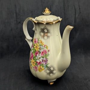 Lefton China Demitasse Pot (Footed Rococo Revival Pink Roses #1077), Circa 1960s 👑🌹🇯🇵