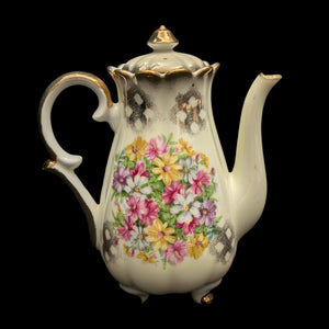 Lefton China Demitasse Pot (Footed Rococo Revival Pink Roses #1077), Circa 1960s 👑🌹🇯🇵