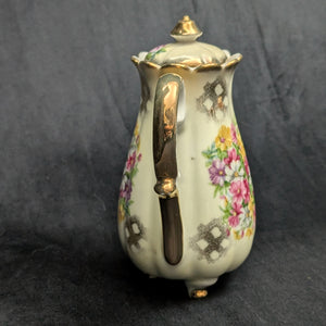 Lefton China Demitasse Pot (Footed Rococo Revival Pink Roses #1077), Circa 1960s 👑🌹🇯🇵