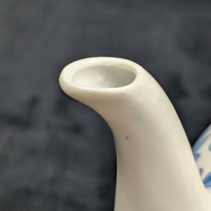 Unattributed Blue and White Teapot (Embossed Geometric Band and Chinoiserie Floral), Circa 1970s 💙🤍☕️