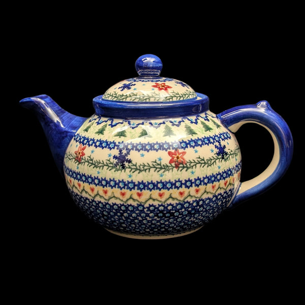 Vena Polish Stoneware Teapot (Hand-Painted Artisan Signature Ewa Baran), Christmas Pattern 🇵🇱🎄💙