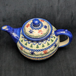 Vena Polish Stoneware Teapot (Hand-Painted Artisan Signature Ewa Baran), Christmas Pattern 🇵🇱🎄💙