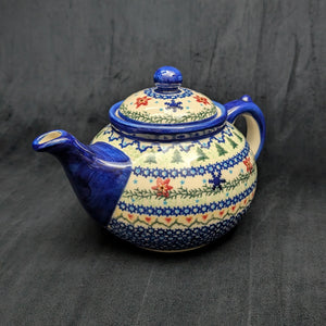 Vena Polish Stoneware Teapot (Hand-Painted Artisan Signature Ewa Baran), Christmas Pattern 🇵🇱🎄💙
