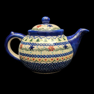 Vena Polish Stoneware Teapot (Hand-Painted Artisan Signature Ewa Baran), Christmas Pattern 🇵🇱🎄💙