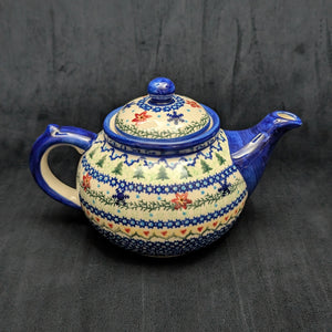 Vena Polish Stoneware Teapot (Hand-Painted Artisan Signature Ewa Baran), Christmas Pattern 🇵🇱🎄💙