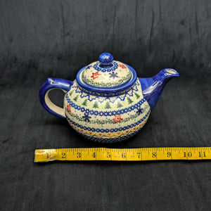 Vena Polish Stoneware Teapot (Hand-Painted Artisan Signature Ewa Baran), Christmas Pattern 🇵🇱🎄💙