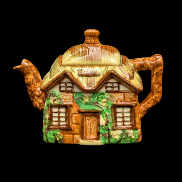 Japanese Figural Cottage Teapot (Thatched Roof and Branch Handle, Attributed Occupied Japan), Circa 1940s 🏡🇯🇵🎨