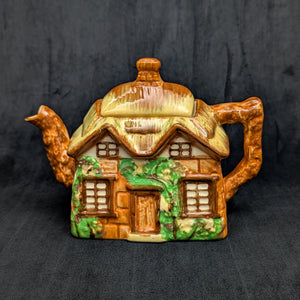 Japanese Figural Cottage Teapot (Thatched Roof and Branch Handle, Attributed Occupied Japan), Circa 1940s 🏡🇯🇵🎨