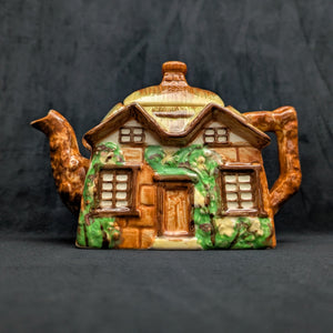 Japanese Figural Cottage Teapot (Thatched Roof and Branch Handle, Attributed Occupied Japan), Circa 1940s 🏡🇯🇵🎨