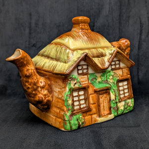 Japanese Figural Cottage Teapot (Thatched Roof and Branch Handle, Attributed Occupied Japan), Circa 1940s 🏡🇯🇵🎨