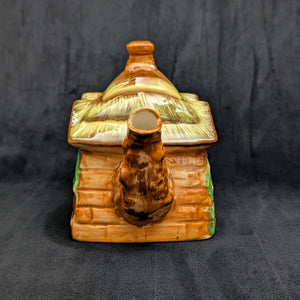 Japanese Figural Cottage Teapot (Thatched Roof and Branch Handle, Attributed Occupied Japan), Circa 1940s 🏡🇯🇵🎨