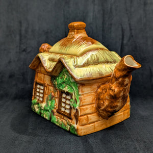 Japanese Figural Cottage Teapot (Thatched Roof and Branch Handle, Attributed Occupied Japan), Circa 1940s 🏡🇯🇵🎨