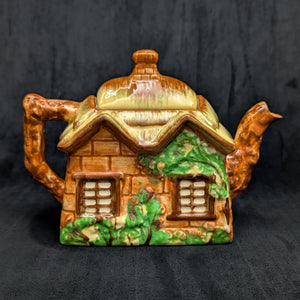 Japanese Figural Cottage Teapot (Thatched Roof and Branch Handle, Attributed Occupied Japan), Circa 1940s 🏡🇯🇵🎨