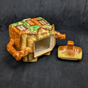 Japanese Figural Cottage Teapot (Thatched Roof and Branch Handle, Attributed Occupied Japan), Circa 1940s 🏡🇯🇵🎨