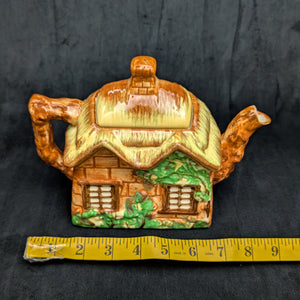Japanese Figural Cottage Teapot (Thatched Roof and Branch Handle, Attributed Occupied Japan), Circa 1940s 🏡🇯🇵🎨