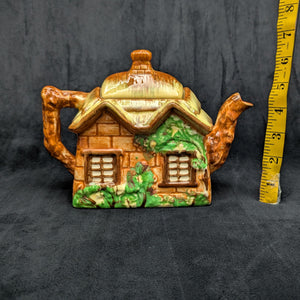 Japanese Figural Cottage Teapot (Thatched Roof and Branch Handle, Attributed Occupied Japan), Circa 1940s 🏡🇯🇵🎨