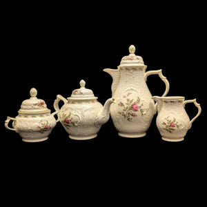 Rosenthal Sanssouci 10 Rosen Four-Piece Tea Service (Molded Rococo Revival Porcelain), Circa 1960s 🇩🇪👑🌹