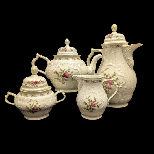 Rosenthal Sanssouci 10 Rosen Four-Piece Tea Service (Molded Rococo Revival Porcelain), Circa 1960s 🇩🇪👑🌹