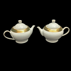 Norishega Fine Porcelain Teapot Pair (24K Gold & Geometric Band Collection), Circa 1960s 🇯🇵✨⚜️