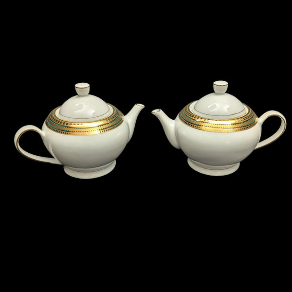 Norishega Fine Porcelain Teapot Pair (24K Gold & Geometric Band Collection), Circa 1960s 🇯🇵✨⚜️