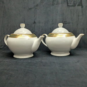 Norishega Fine Porcelain Teapot Pair (24K Gold & Geometric Band Collection), Circa 1960s 🇯🇵✨⚜️