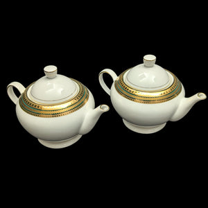 Norishega Fine Porcelain Teapot Pair (24K Gold & Geometric Band Collection), Circa 1960s 🇯🇵✨⚜️