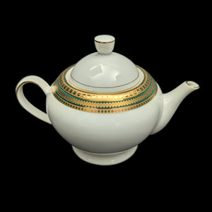 Norishega Fine Porcelain Teapot Pair (24K Gold & Geometric Band Collection), Circa 1960s 🇯🇵✨⚜️