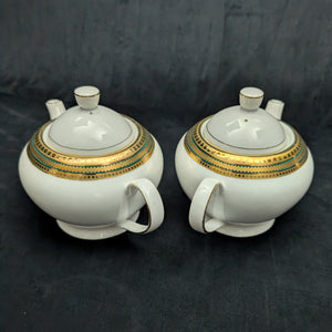 Norishega Fine Porcelain Teapot Pair (24K Gold & Geometric Band Collection), Circa 1960s 🇯🇵✨⚜️
