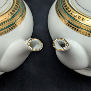 Norishega Fine Porcelain Teapot Pair (24K Gold & Geometric Band Collection), Circa 1960s 🇯🇵✨⚜️