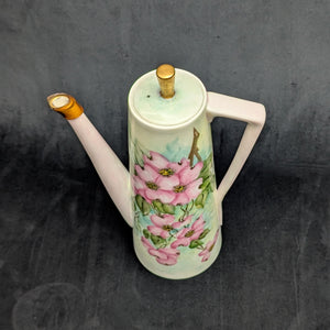 Hand-Painted Coffee Pot (Pink Dogwood Floral with Signed Inscription to Claudia), Mid-Century Art Ceramic 🌸✍️💖