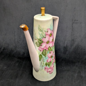 Hand-Painted Coffee Pot (Pink Dogwood Floral with Signed Inscription to Claudia), Mid-Century Art Ceramic 🌸✍️💖
