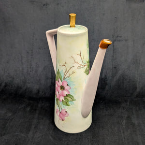 Hand-Painted Coffee Pot (Pink Dogwood Floral with Signed Inscription to Claudia), Mid-Century Art Ceramic 🌸✍️💖