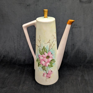 Hand-Painted Coffee Pot (Pink Dogwood Floral with Signed Inscription to Claudia), Mid-Century Art Ceramic 🌸✍️💖