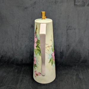 Hand-Painted Coffee Pot (Pink Dogwood Floral with Signed Inscription to Claudia), Mid-Century Art Ceramic 🌸✍️💖
