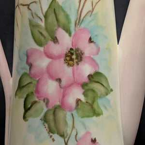 Hand-Painted Coffee Pot (Pink Dogwood Floral with Signed Inscription to Claudia), Mid-Century Art Ceramic 🌸✍️💖