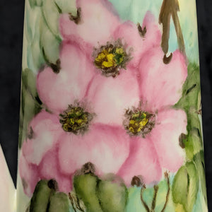 Hand-Painted Coffee Pot (Pink Dogwood Floral with Signed Inscription to Claudia), Mid-Century Art Ceramic 🌸✍️💖