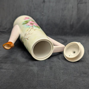 Hand-Painted Coffee Pot (Pink Dogwood Floral with Signed Inscription to Claudia), Mid-Century Art Ceramic 🌸✍️💖