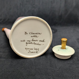 Hand-Painted Coffee Pot (Pink Dogwood Floral with Signed Inscription to Claudia), Mid-Century Art Ceramic 🌸✍️💖