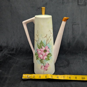 Hand-Painted Coffee Pot (Pink Dogwood Floral with Signed Inscription to Claudia), Mid-Century Art Ceramic 🌸✍️💖