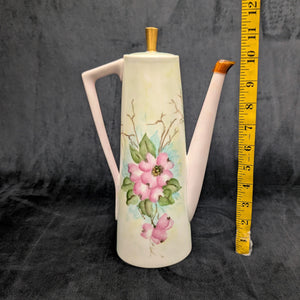 Hand-Painted Coffee Pot (Pink Dogwood Floral with Signed Inscription to Claudia), Mid-Century Art Ceramic 🌸✍️💖