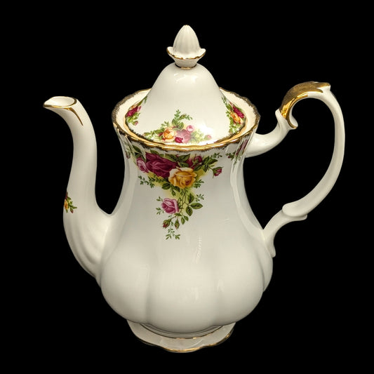 Royal Albert Old Country Roses Coffee/Tea Pot (Bone China, Tall Fluted Form), Circa 1980s 👑🌹⚜️