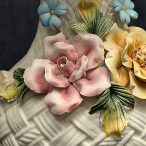 Capodimonte Style Ornamental Coffee Pot (Basket Weave, Applied Flowers, Made in Italy), Circa 1960s 🇮🇹👑🌹